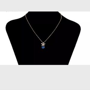 Elegant 18K Plated Gold and Blue Pendant Necklace. New in Box
